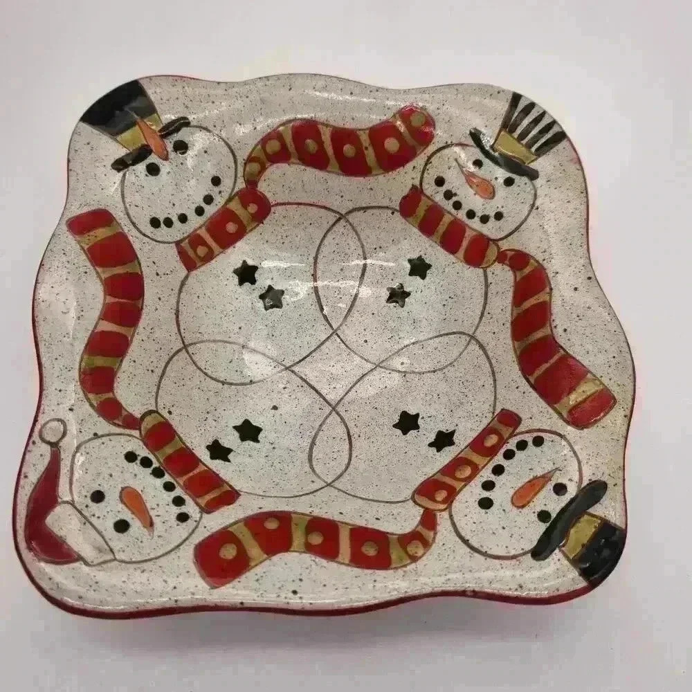 NWT Grasslands‎ Road Square Very Merry Snowman Bowl Microwaveable Handmade